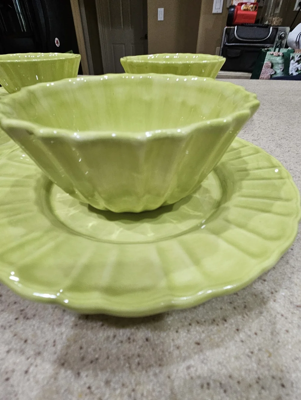 Ruffled KIWI AMBIANCE DISHES, Nanette Vacher Designer Dishes, Vintage Pottery - Picture 7 of 9